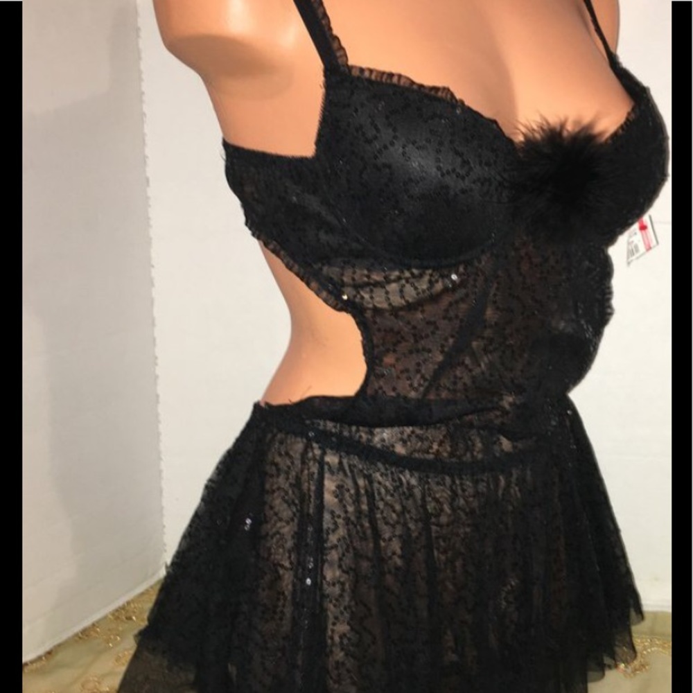 Cinema Marabou Negligee Nightie teddy Bustier Gown - Picture 3 of 10
